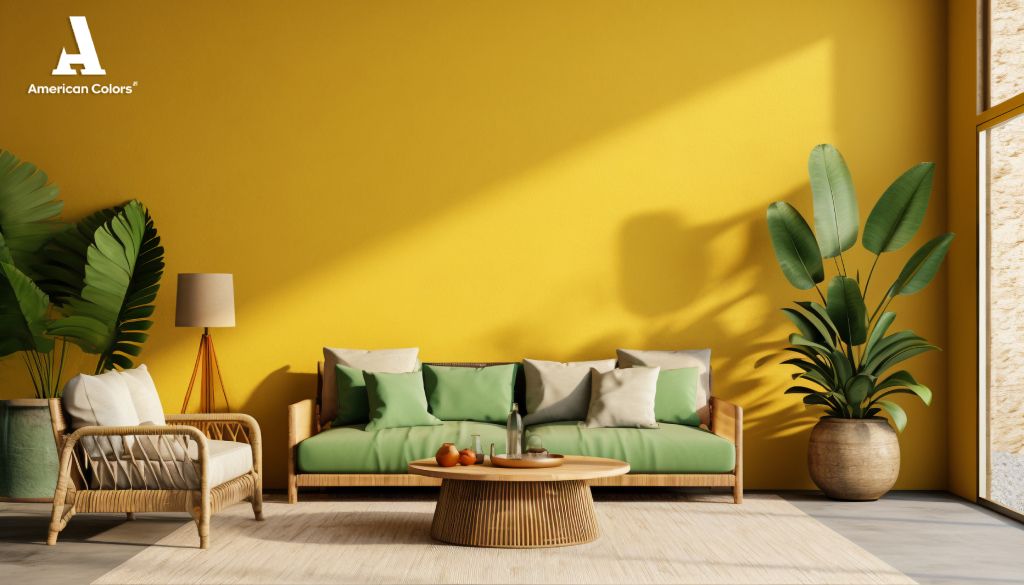 Pintura Lúmino 5124 aplicada en pared para CASACOR 2025 Pared de un espacio pintada con color Lúmino 5124, propuesta para CASACOR 2025