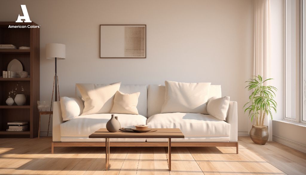  Sala de estar moderna inspirada en tonos de la costa peruana con beige y acabados de madera 